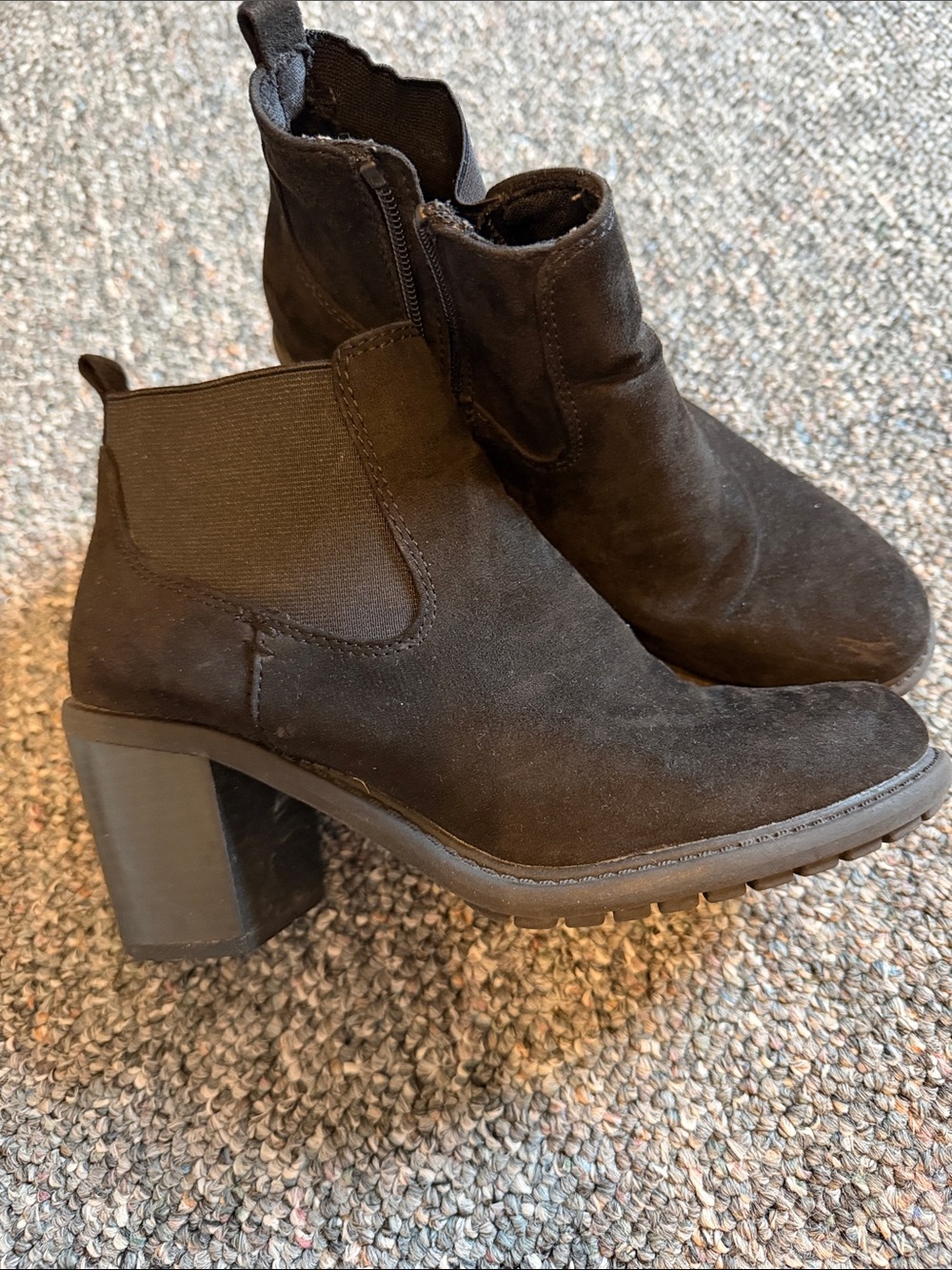 Natural Reflections Black Suede Block Heel Ankle Boots